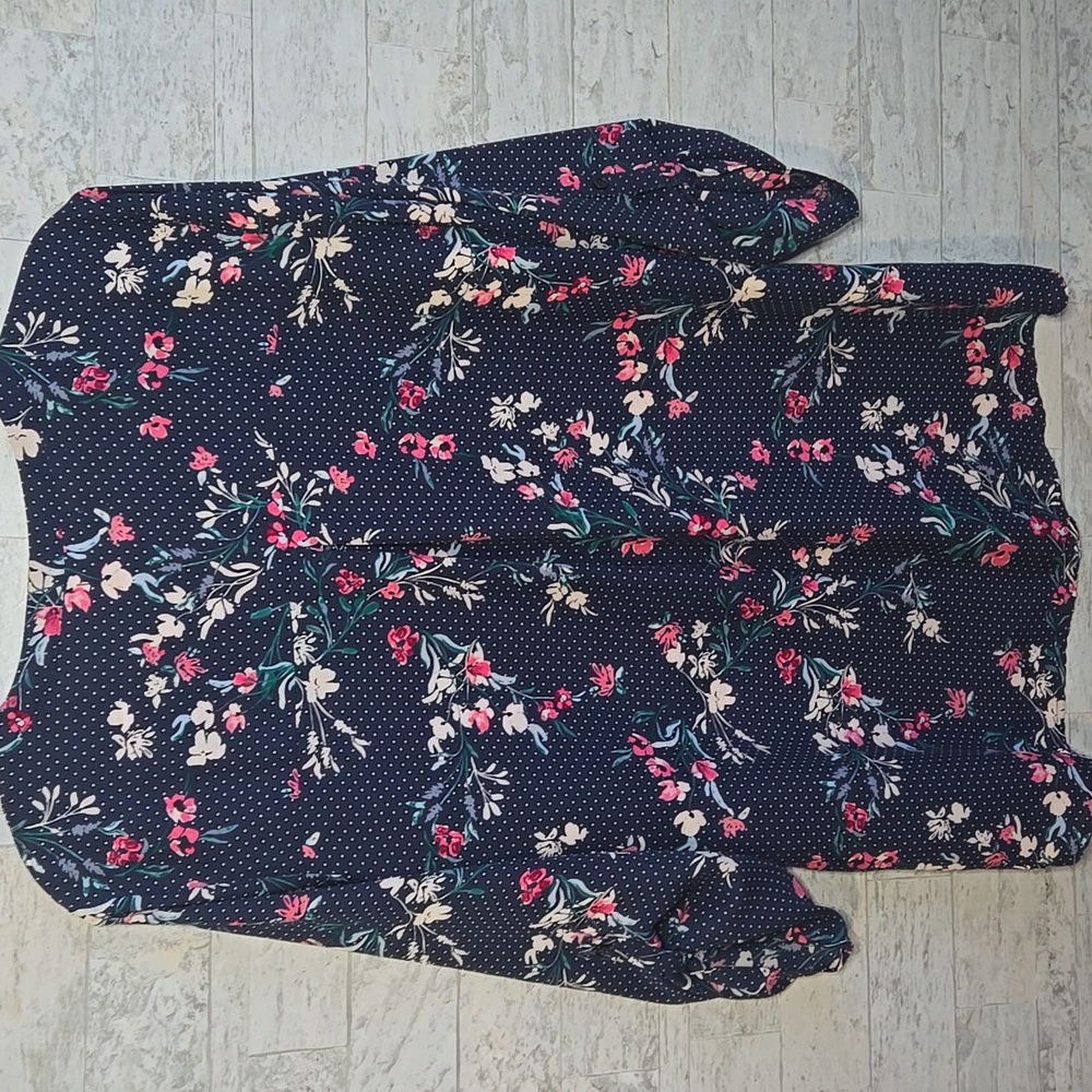 Maurices Blouse Navy Floral Pink Polka Dot Womans XL - Picture 4 of 7